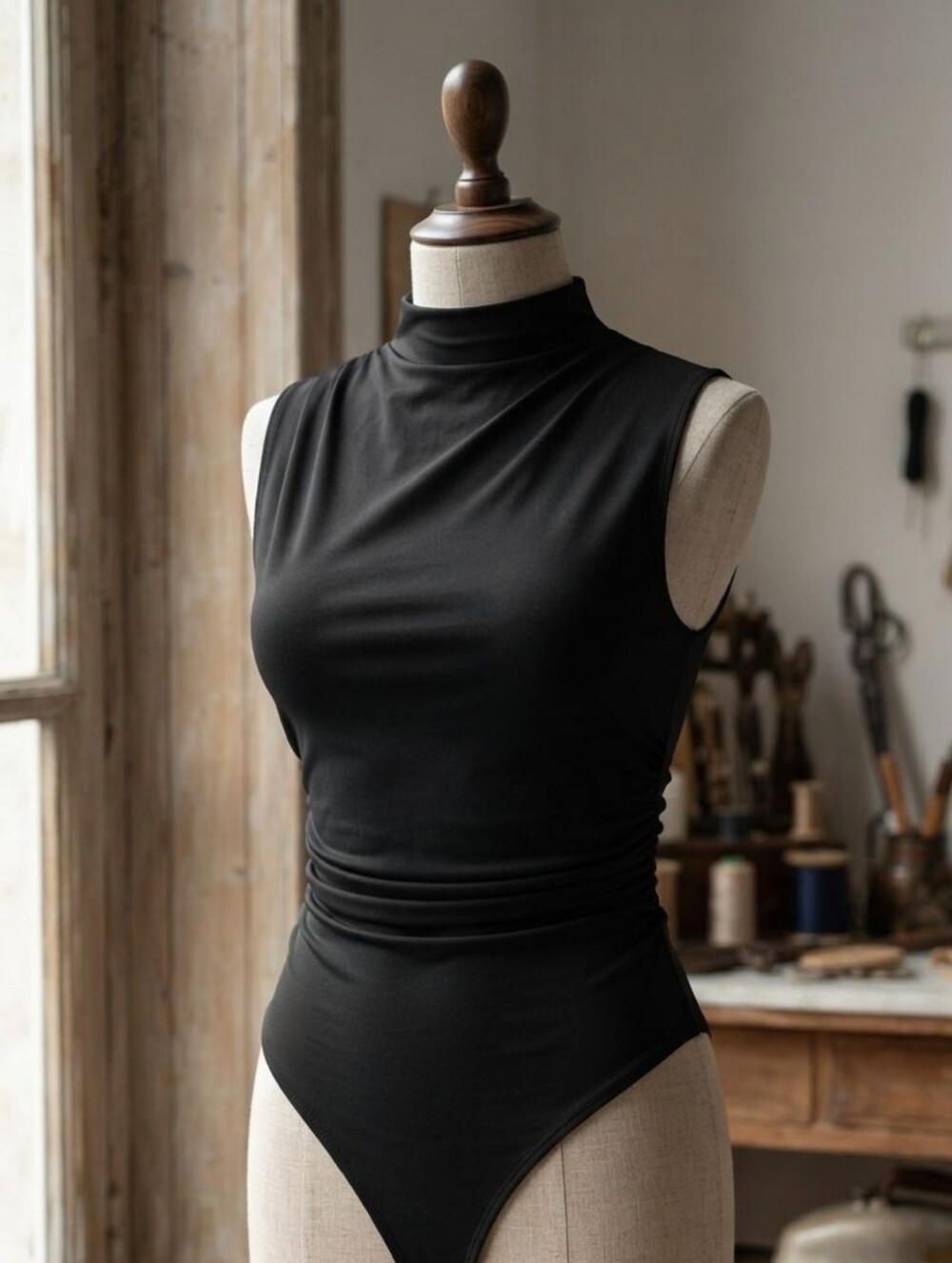 Sleeveless Black Mock Neck Bodysuit - XL